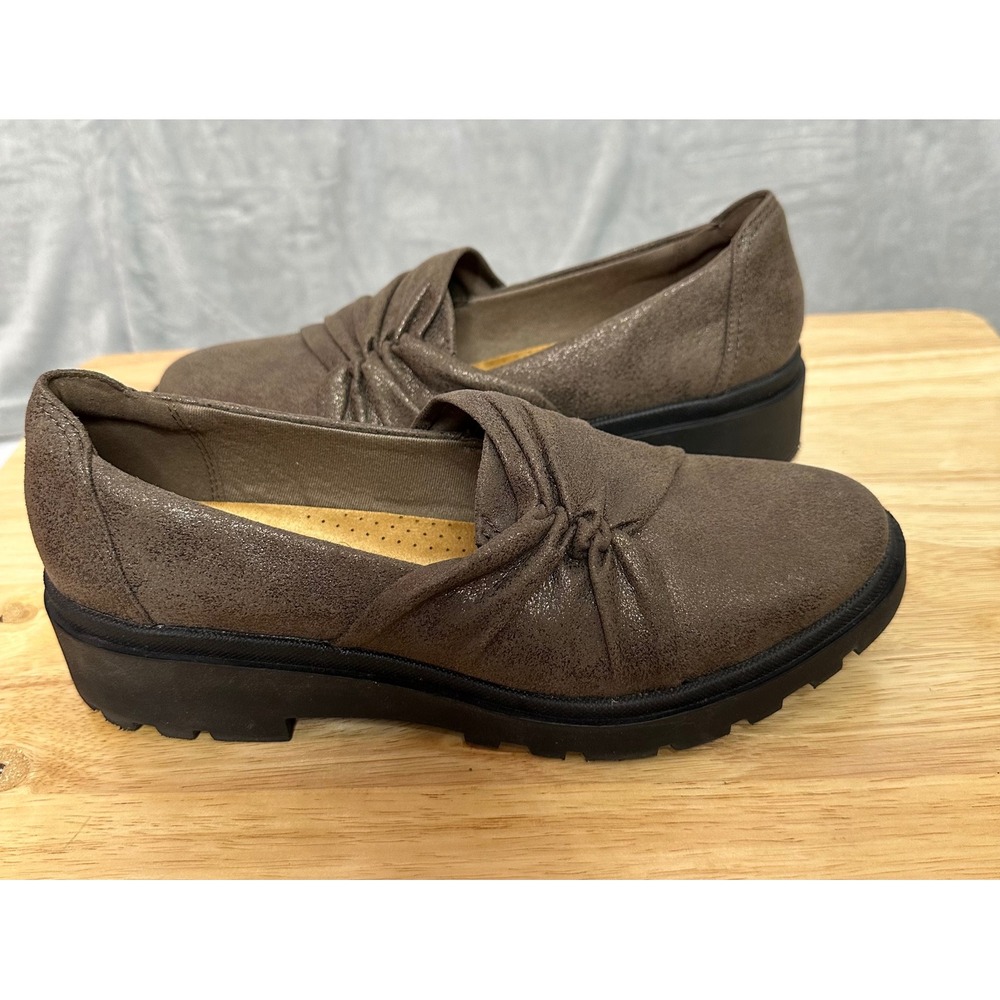 Clarks Collection Womens Calla Stule Slip On Loafer Shoes 9.5 Metallic Bronze